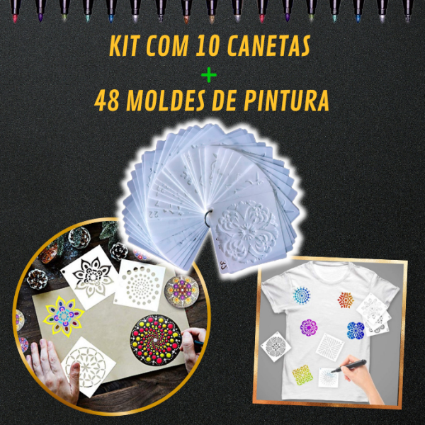 Kit completo: Canetas Magic Gold metálicas + 48 Moldes Mandalas 10x10cm