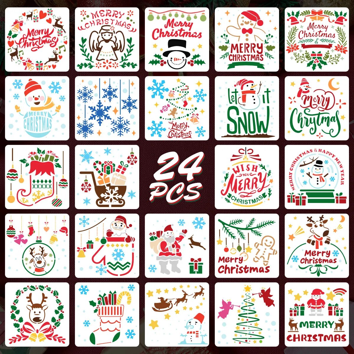 24Pcs/Set 15x15cm Stencils de Natal
