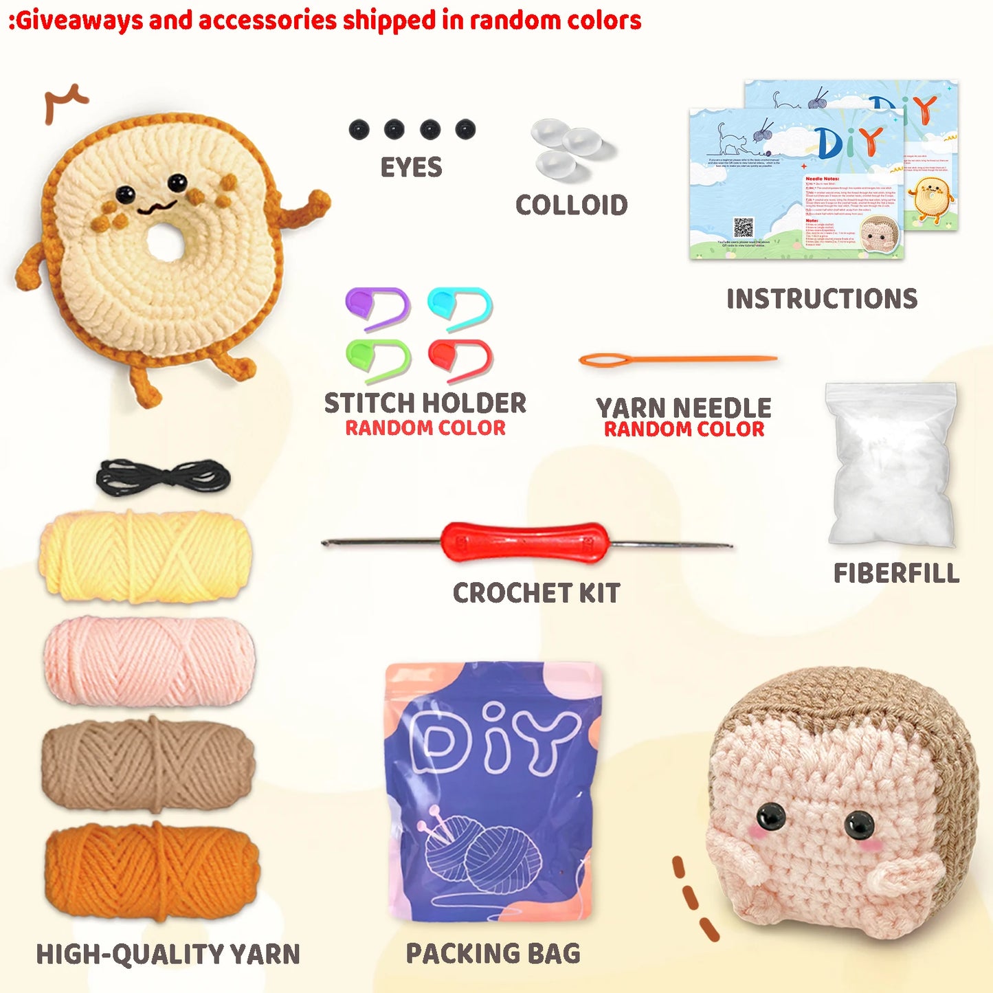 2 peças kit de crochê com tema de torrada de pão para iniciantes