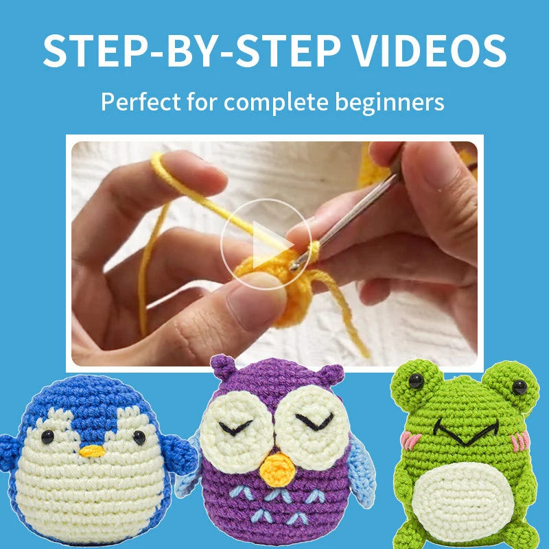 3 amiguris: pinguin, sapinho e coruja DIY