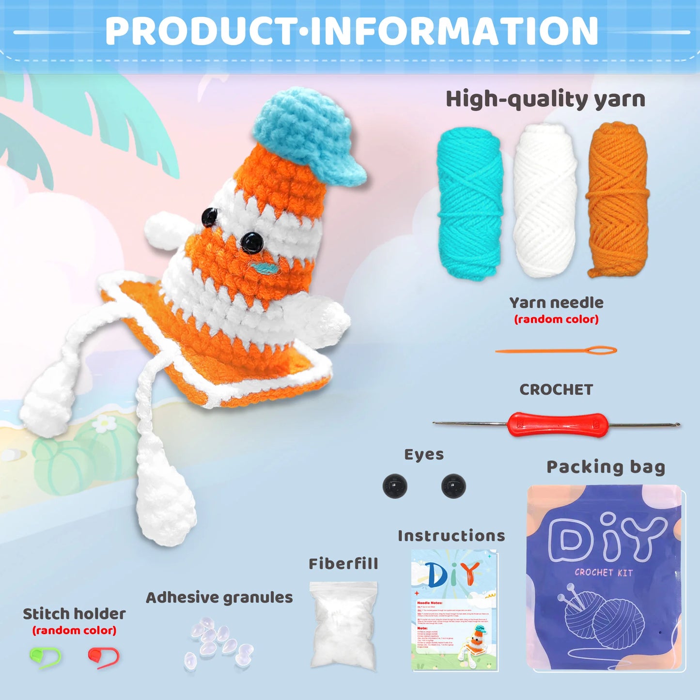 Conjunto de crochê YAMAXIN 1 unidade para iniciantes, inclui tutoriais de vídeo passo a passo (acessórios em cor aleatória)