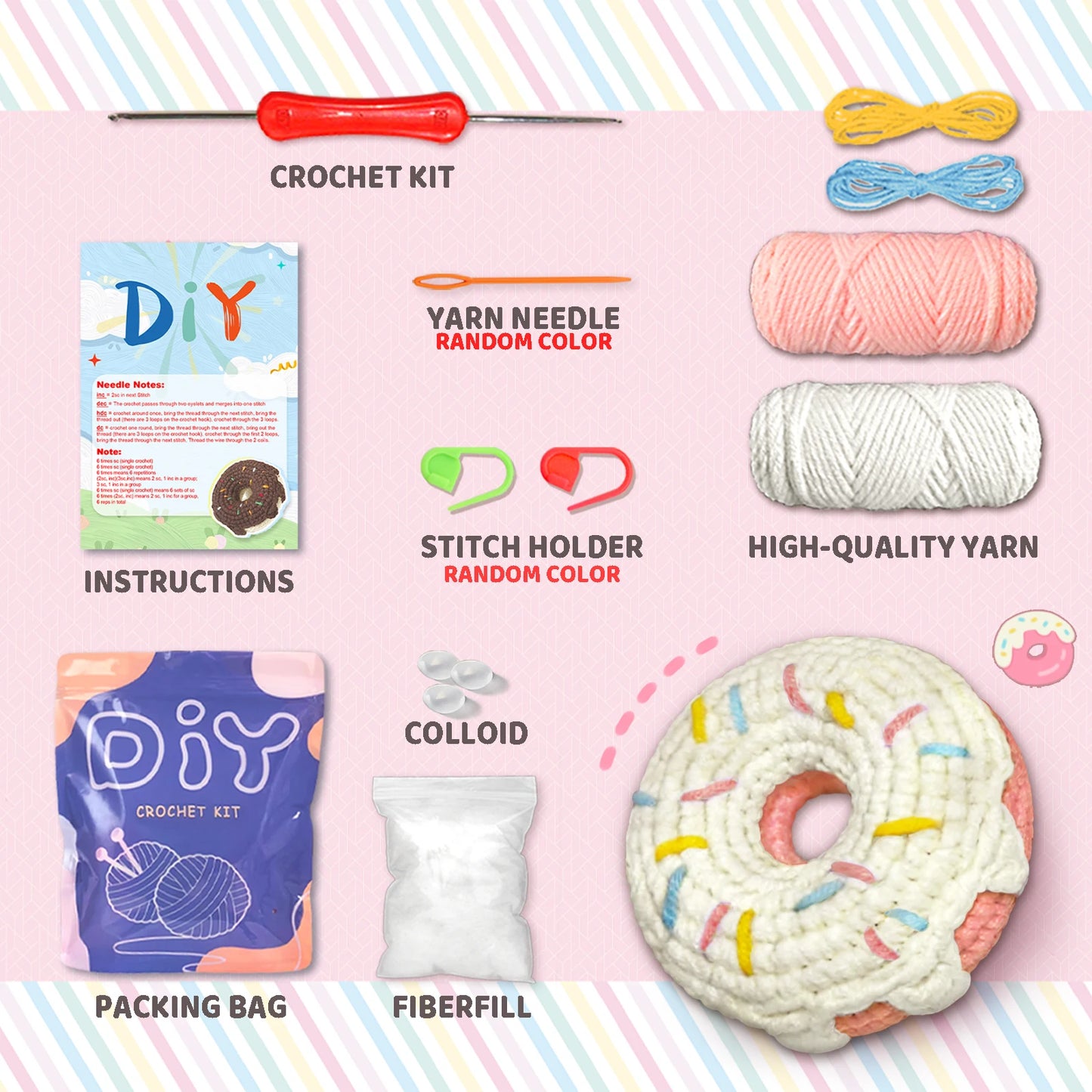 Kit de crochê com tema Donut