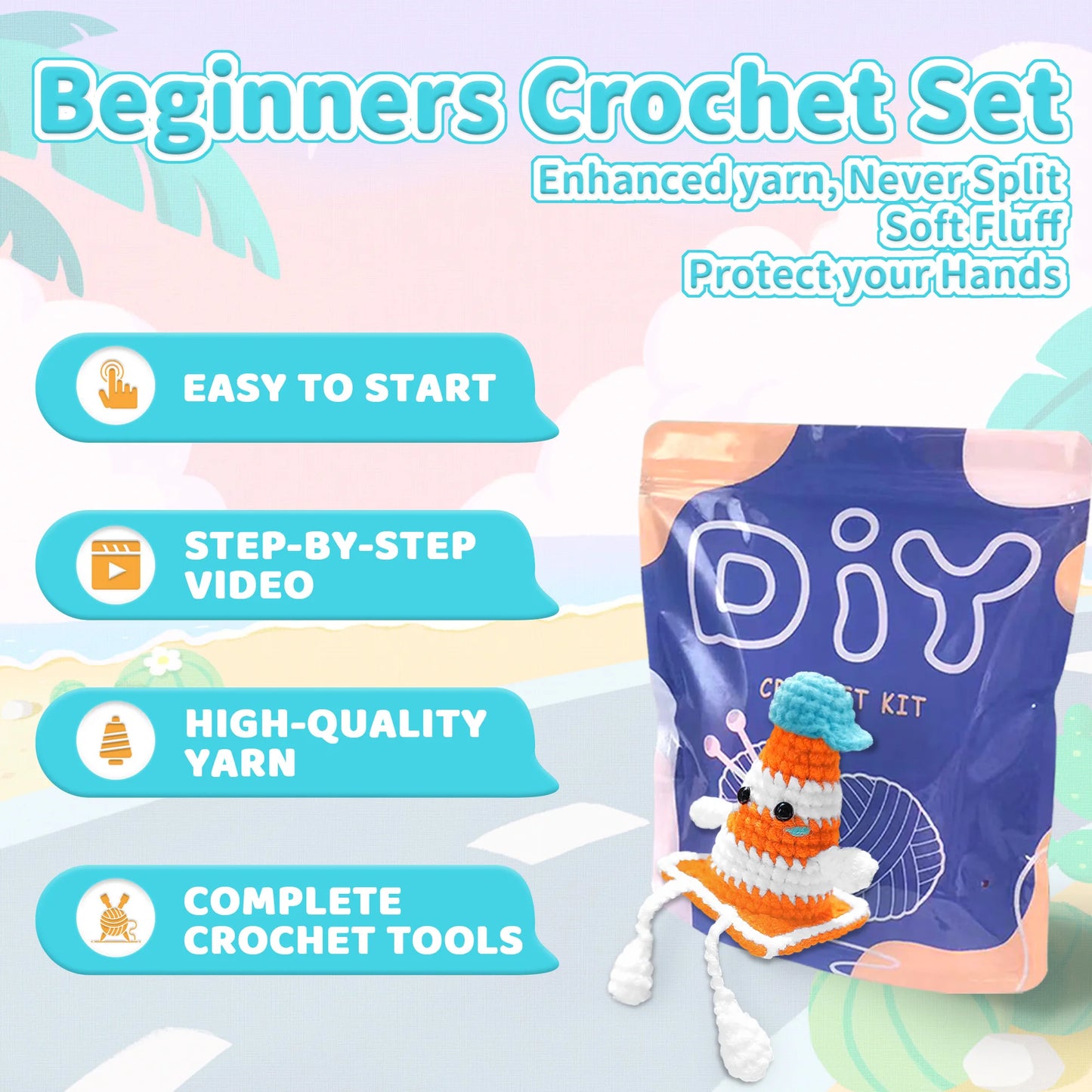 Conjunto de crochê YAMAXIN 1 unidade para iniciantes, inclui tutoriais de vídeo passo a passo (acessórios em cor aleatória)