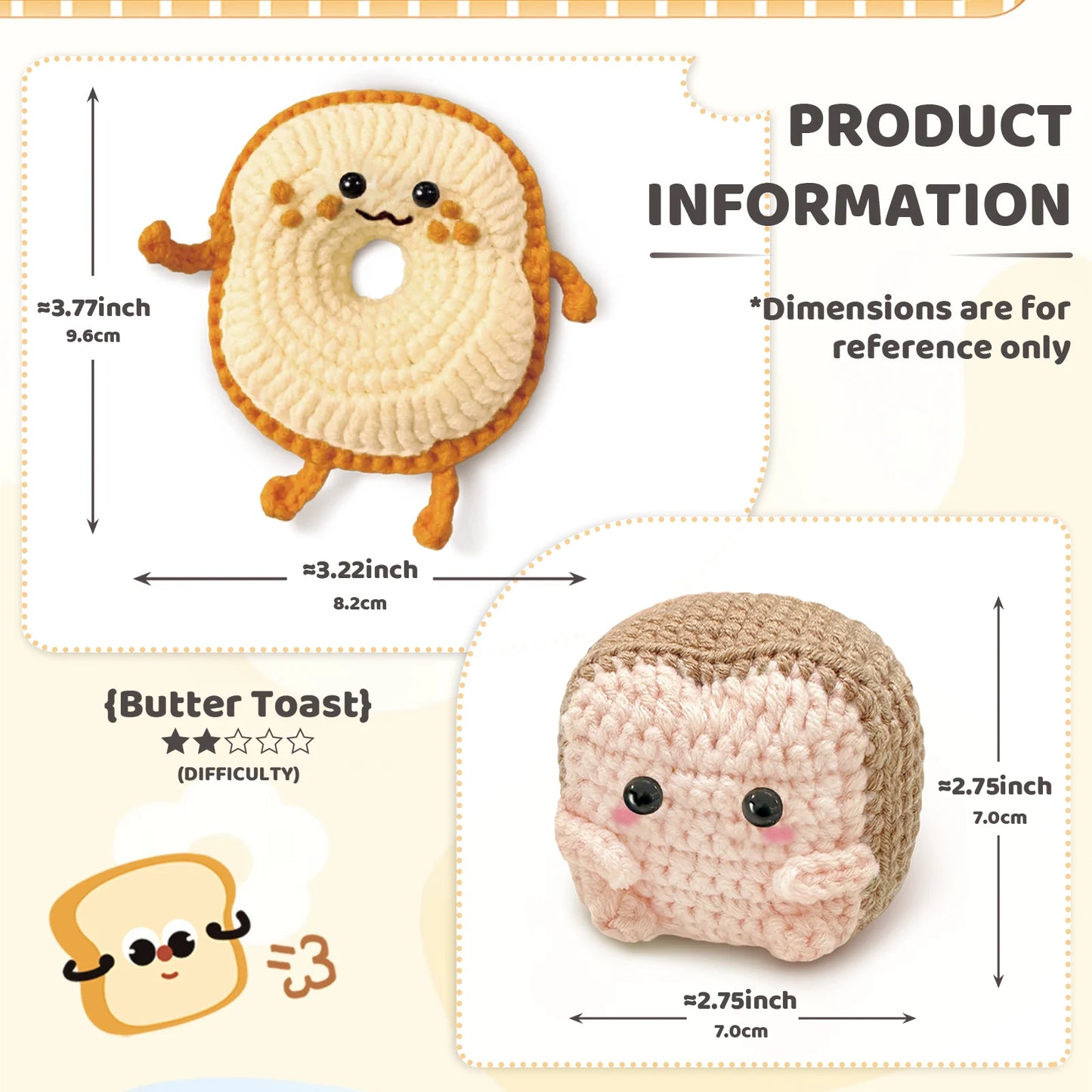 2 peças kit de crochê com tema de torrada de pão para iniciantes