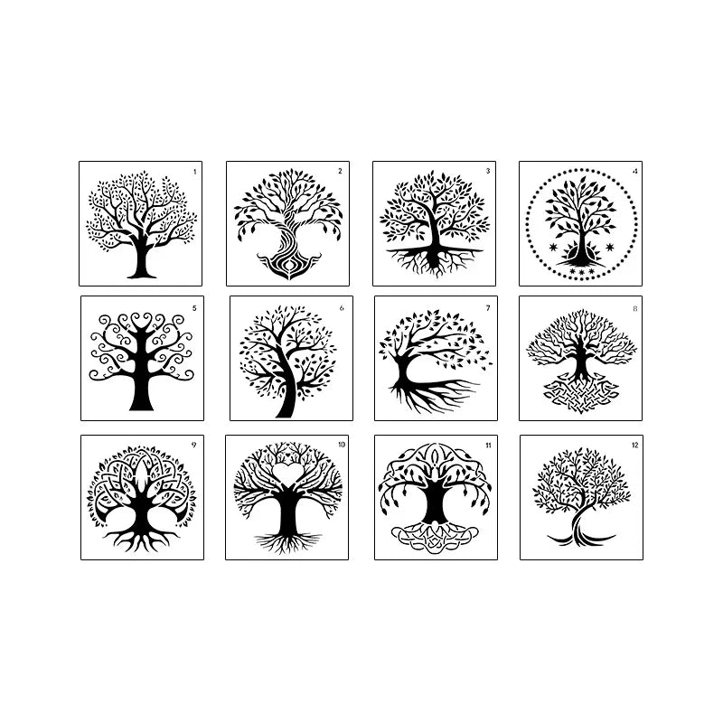 12pcs/15x15cm stencils de árvores