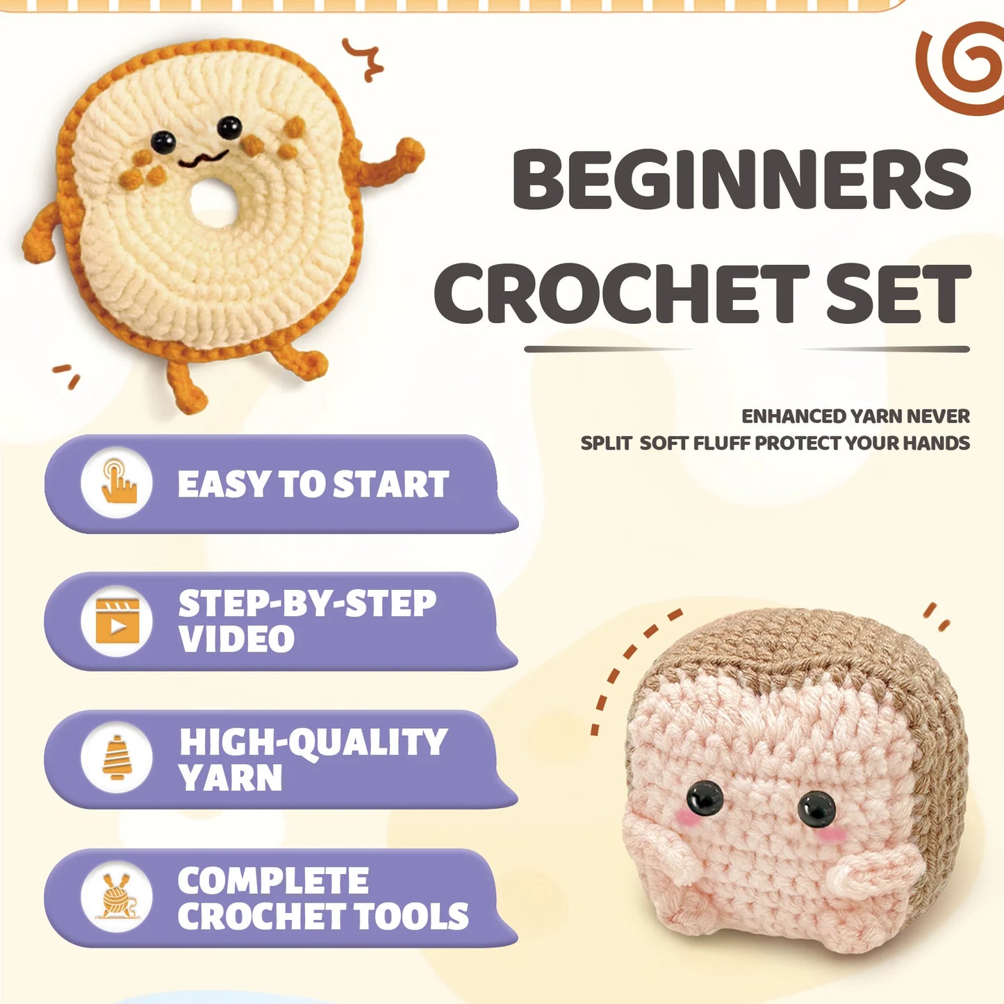 2 peças kit de crochê com tema de torrada de pão para iniciantes