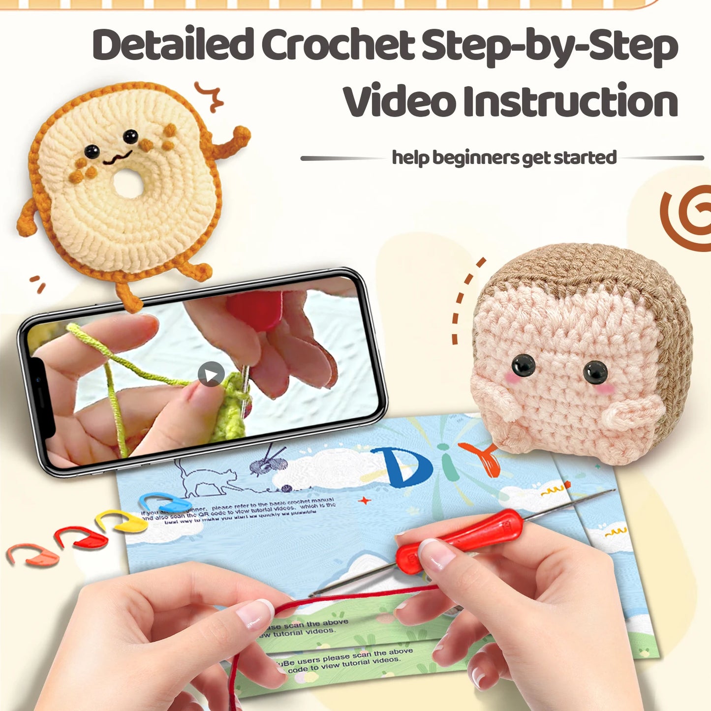 2 peças kit de crochê com tema de torrada de pão para iniciantes