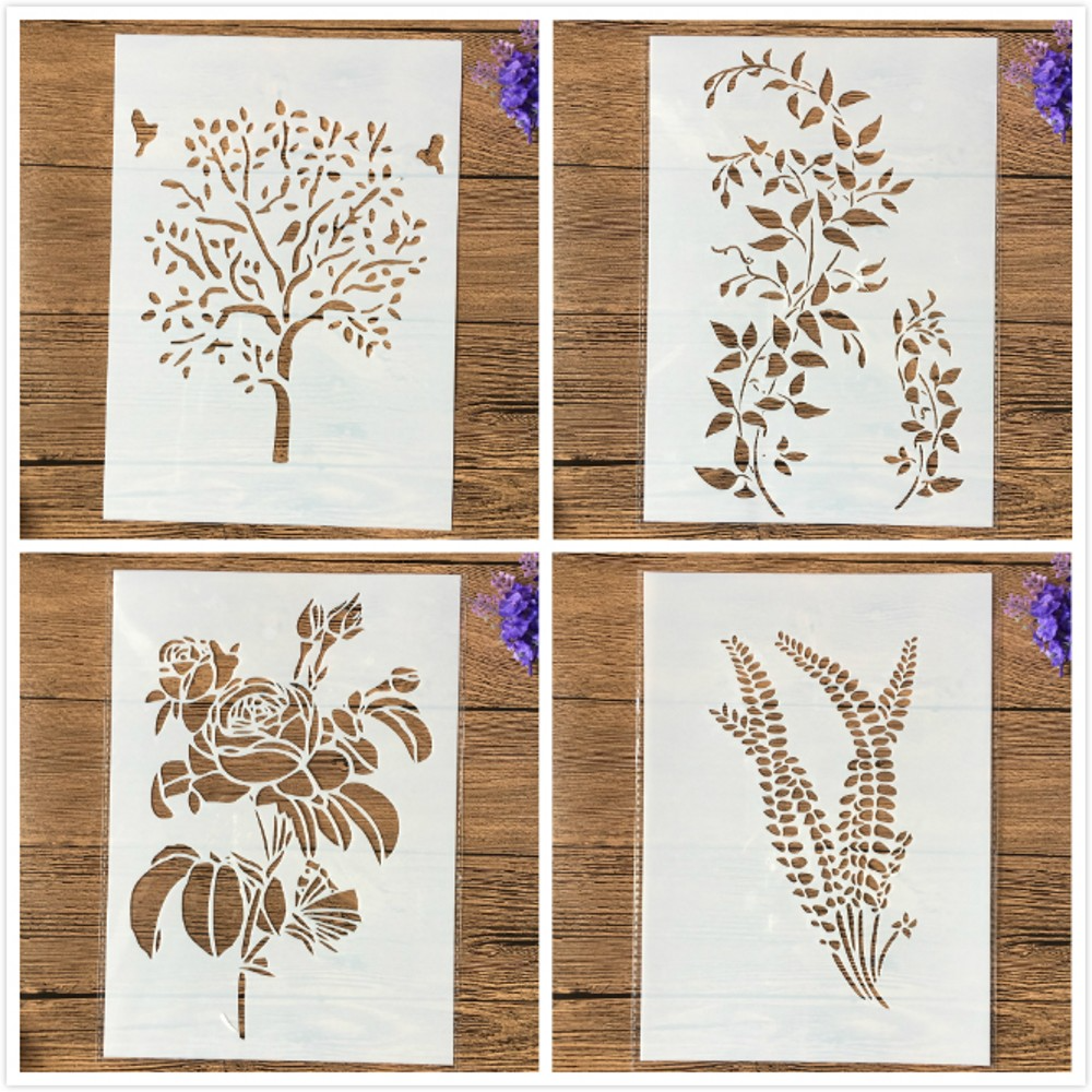 4Pcs/A4 - Stencils Flores do Campo