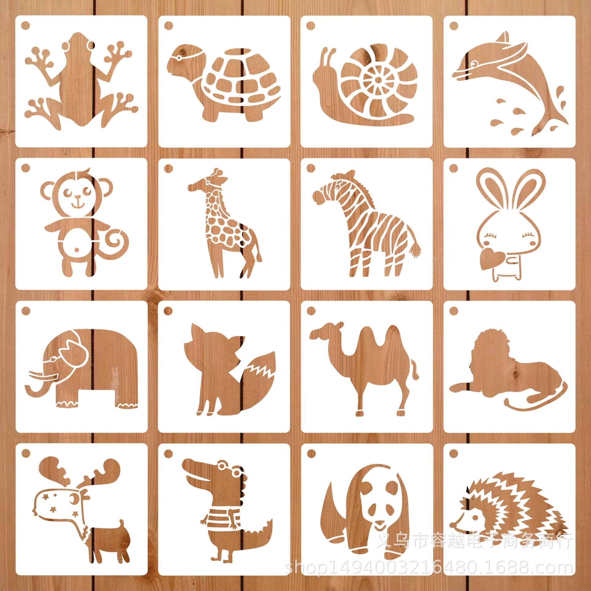 13x13cm Stencils Mundo Animal - 16Pcs