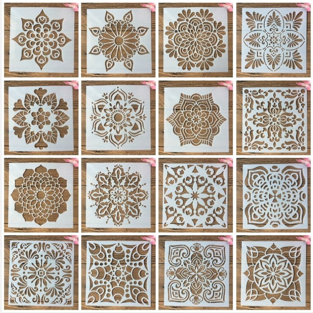 16Pcs/15x15cm Stencils de Mandalas