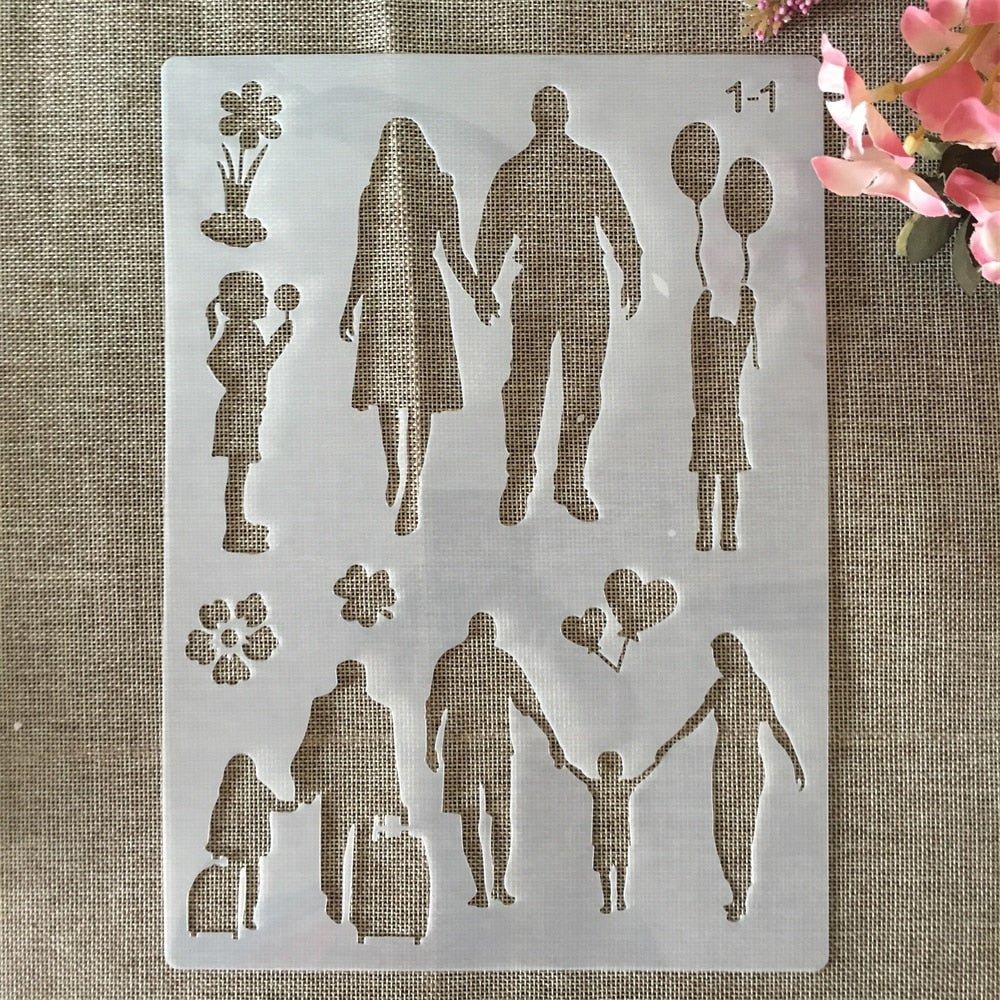 9Pcs - A4 Stencils de Famílias