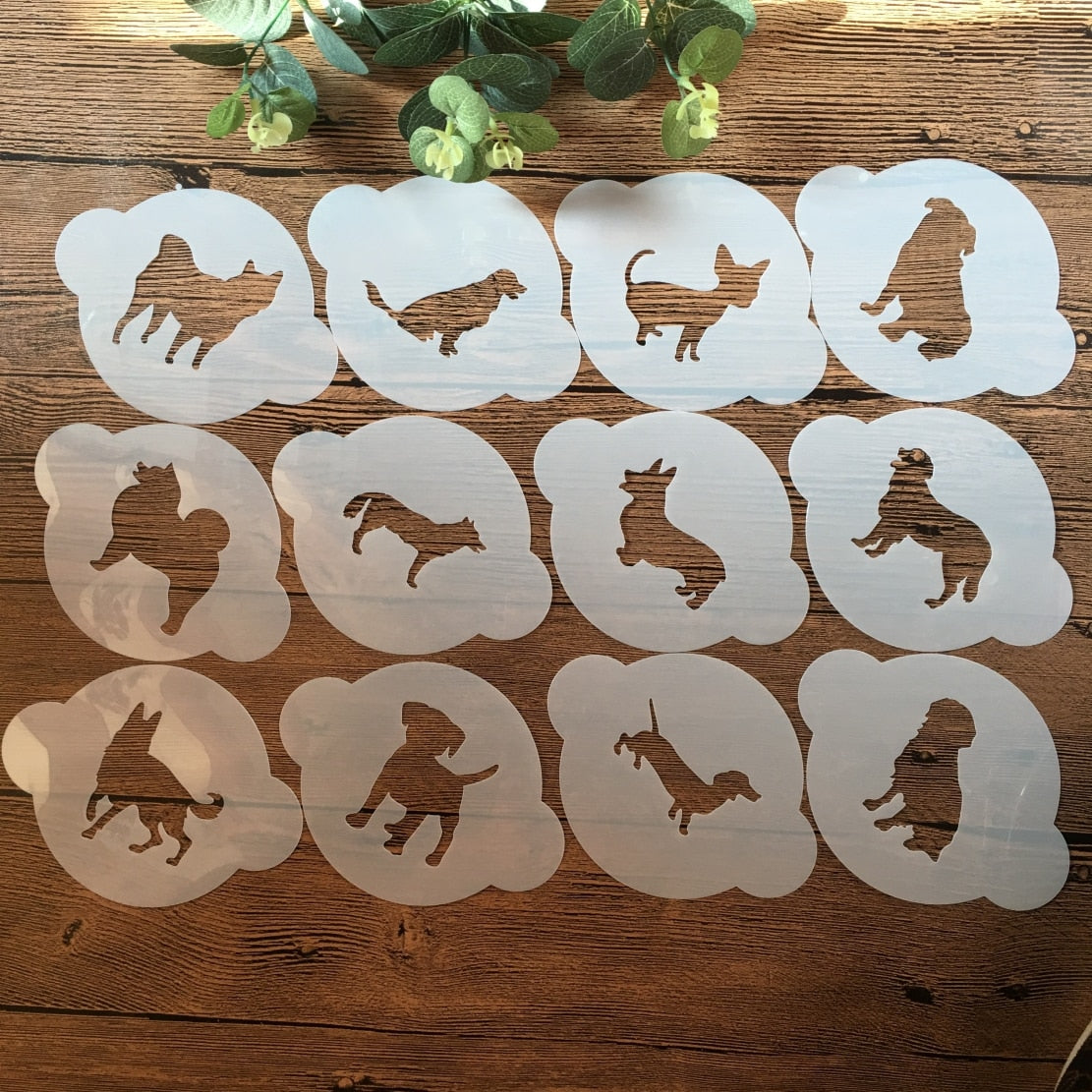 12Pcs 13x10cm stencils de cachorro