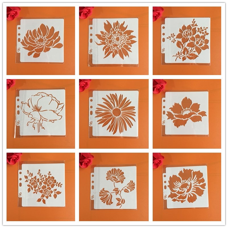 Padrão de Flores - 9 Pcs / 14 x 13cm