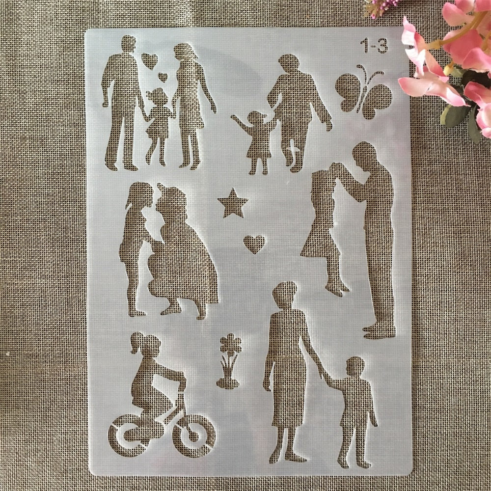 9Pcs - A4 Stencils de Famílias