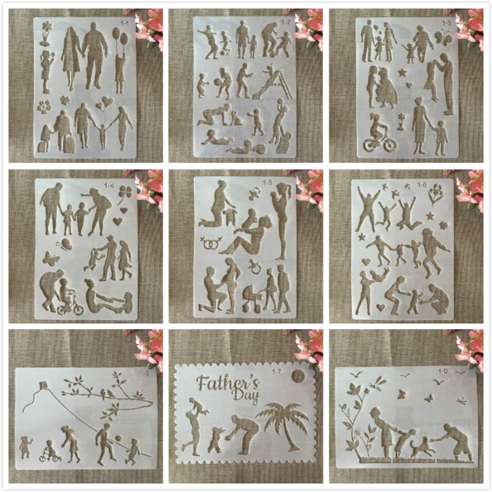 9Pcs - A4 Stencils de Famílias